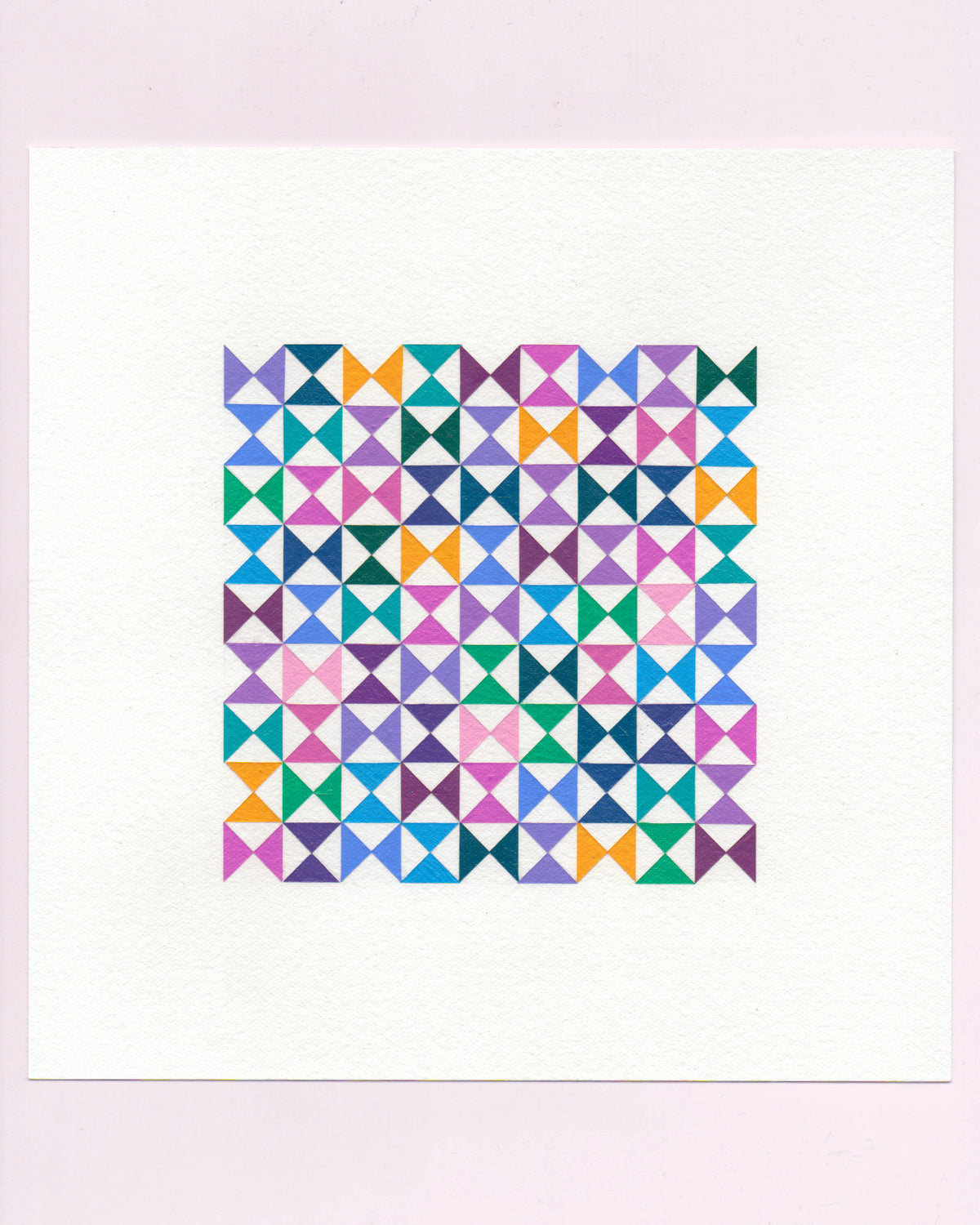 Bold, graphic multicoloured abstract painting with repeating geometric shapes, 2 July (002/365) by Victoria Mardon, 365: A Year in Colour series.