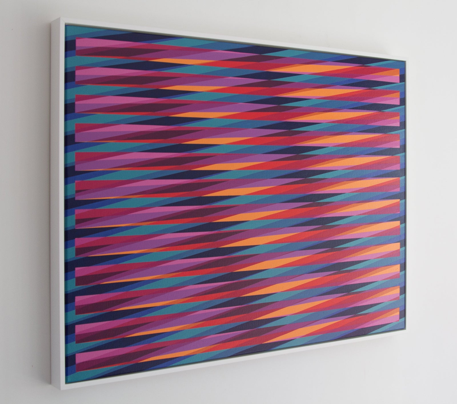 Left side view of “Detail of Summer Daze” – abstract artwork with colourful lines on a white background. 