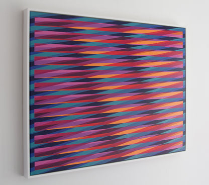Left side view of “Detail of Summer Daze” – abstract artwork with colourful lines on a white background. 