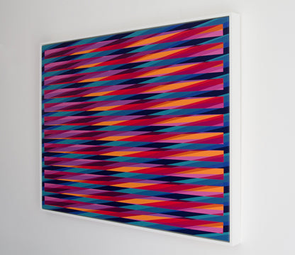 Right side view of “Summer Daze” – abstract artwork with colourful lines on a white background.