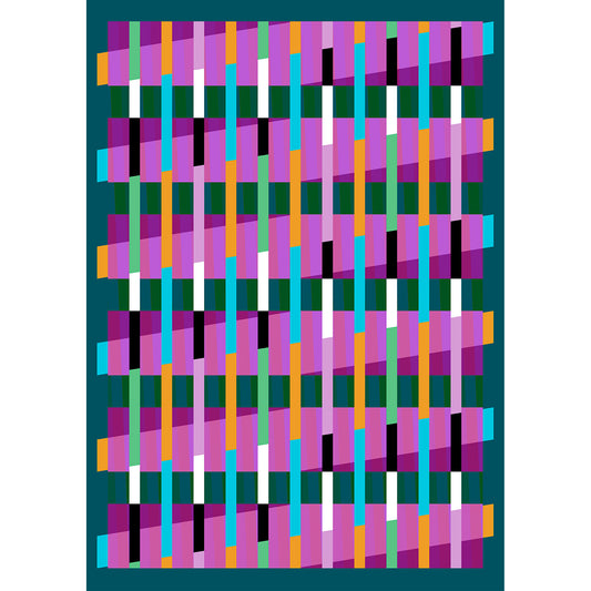 Vibrant abstract print from the Lux Series by Victoria Mardon, featuring geometric colour bands on a turquoise background.