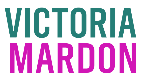 Victoria Mardon logo with 'Victoria' in teal and 'Mardon' in pink on a white background