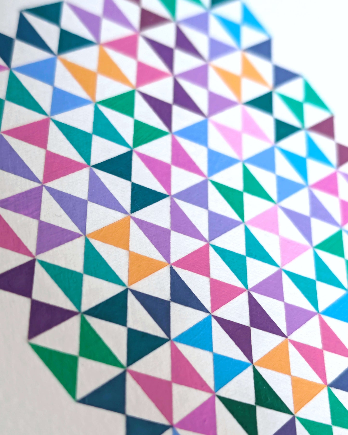Detail of bold, graphic multicoloured abstract painting with repeating geometric shapes, 1 August (032/365) by Victoria Mardon, 365: A Year in Colour series.