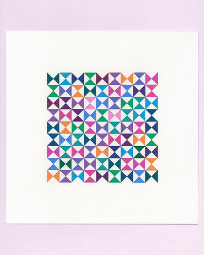 Bold, graphic multicoloured abstract painting with repeating geometric shapes, 1 August (032/365) by Victoria Mardon, 365: A Year in Colour series.