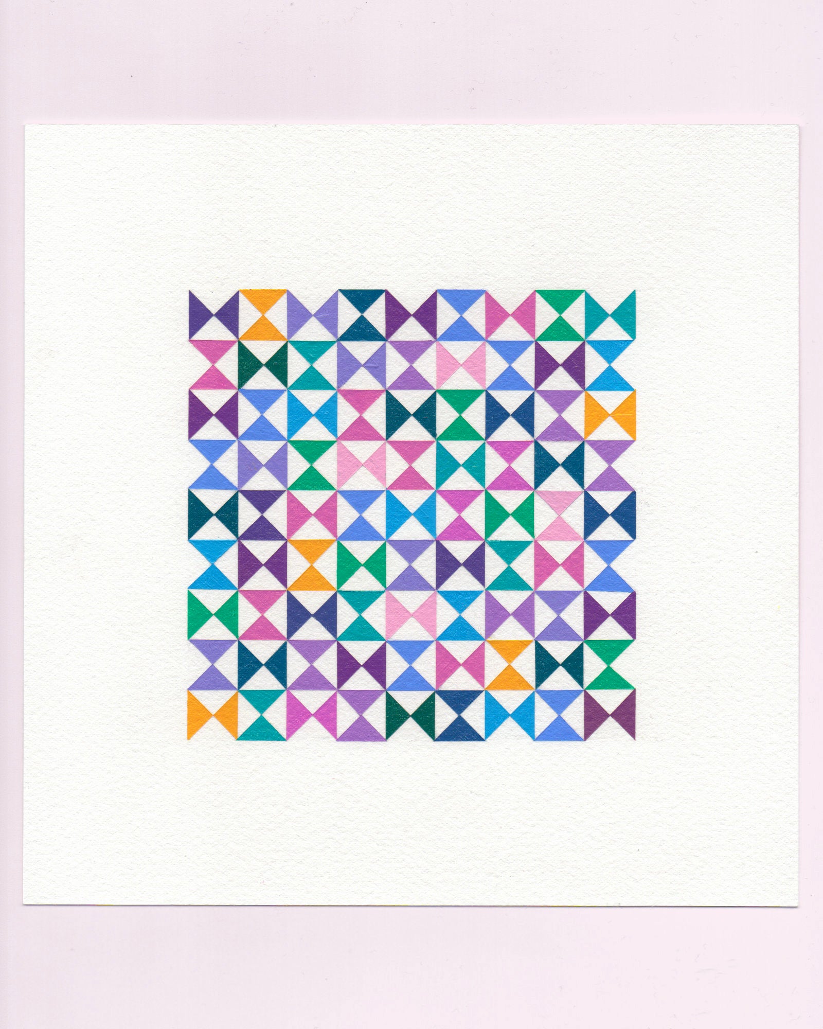Bold, graphic multicoloured abstract painting with repeating geometric shapes, 1 July (001/365) by Victoria Mardon, 365: A Year in Colour series.