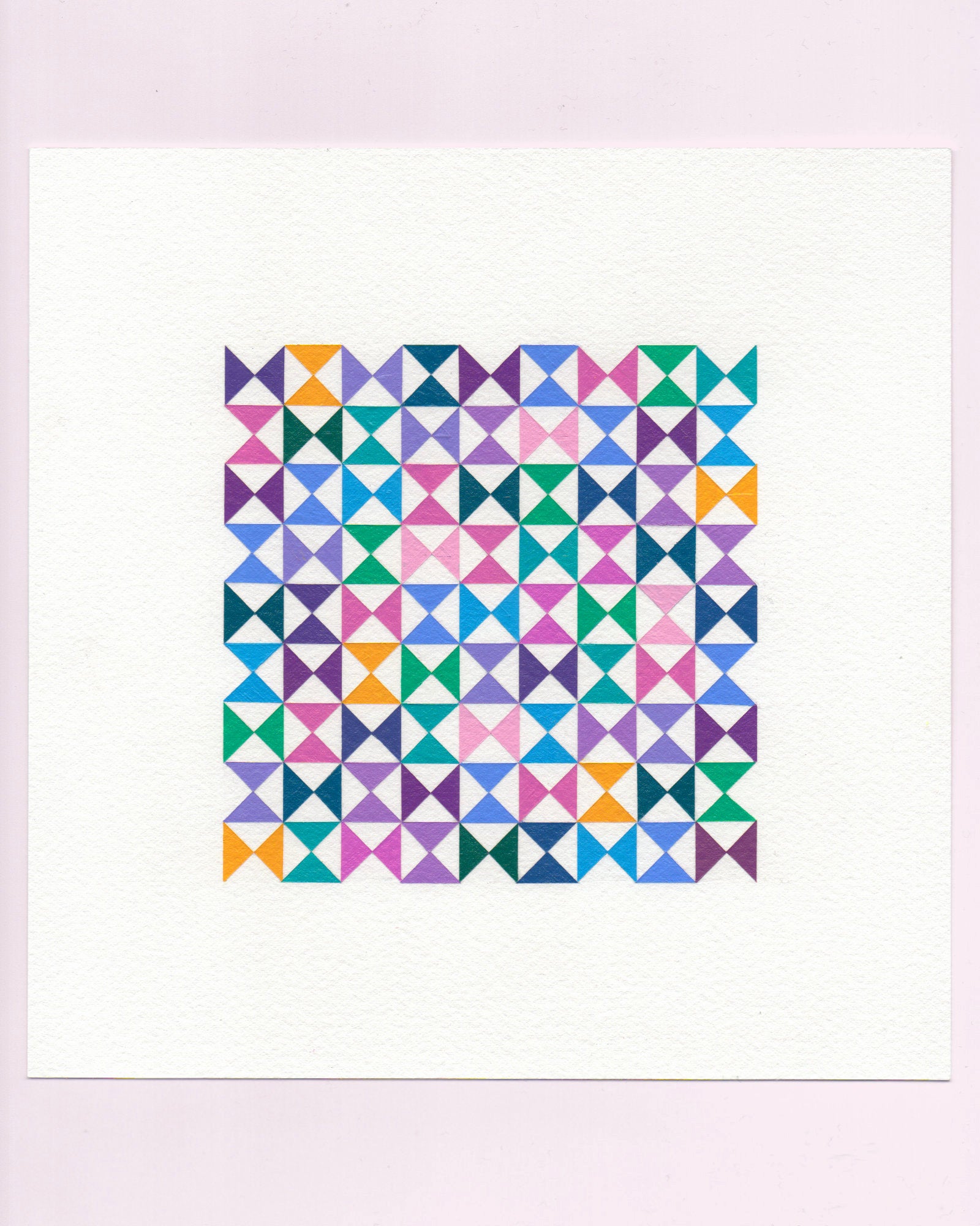 Bold, graphic multicoloured abstract painting with repeating geometric shapes, 1 July (001/365) by Victoria Mardon, 365: A Year in Colour series.