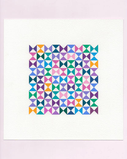 Bold, graphic multicoloured abstract painting with repeating geometric shapes, 1 July (001/365) by Victoria Mardon, 365: A Year in Colour series.