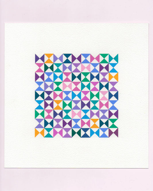 Bold, graphic multicoloured abstract painting with repeating geometric shapes, 1 July (001/365) by Victoria Mardon, 365: A Year in Colour series.