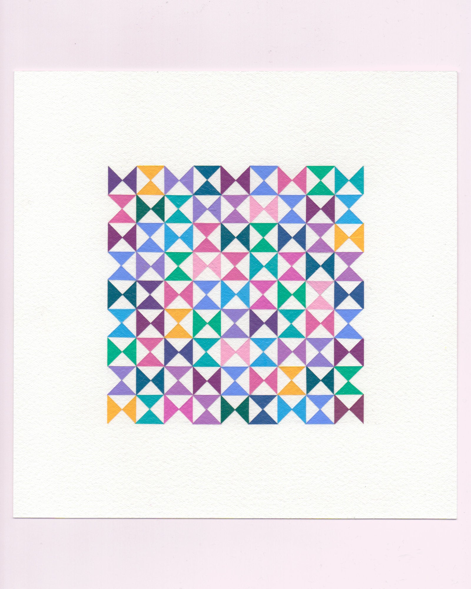 Bold, graphic multicoloured abstract painting with repeating geometric shapes, 1 July (001/365) by Victoria Mardon, 365: A Year in Colour series.