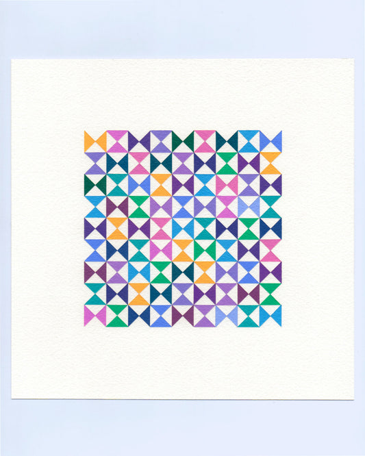 Bold, graphic multicoloured abstract painting with repeating geometric shapes, 1 November (124/365) by Victoria Mardon, 365: A Year in Colour series.
