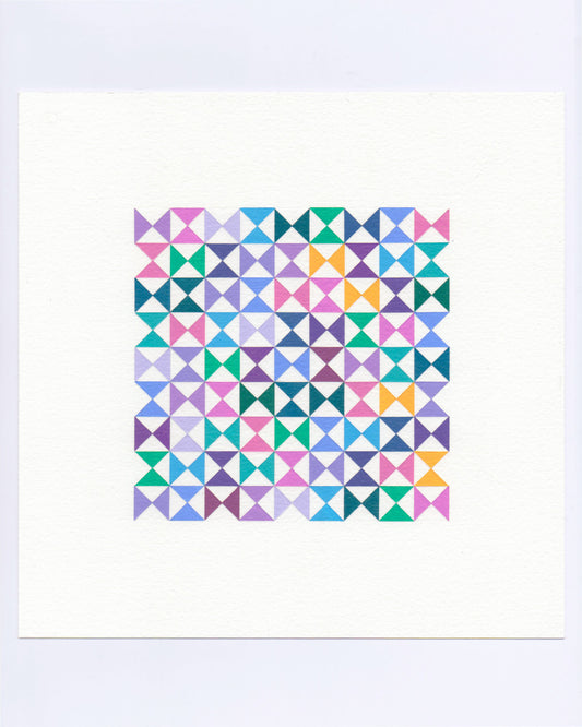 Bold, graphic multicoloured abstract painting with repeating geometric shapes, 1 October (093/365) by Victoria Mardon, 365: A Year in Colour series.