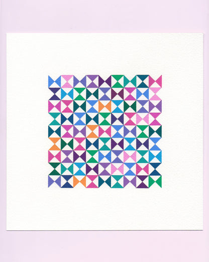 Bold, graphic multicoloured abstract painting with repeating geometric shapes, 2 August (033/365) by Victoria Mardon, 365: A Year in Colour series.