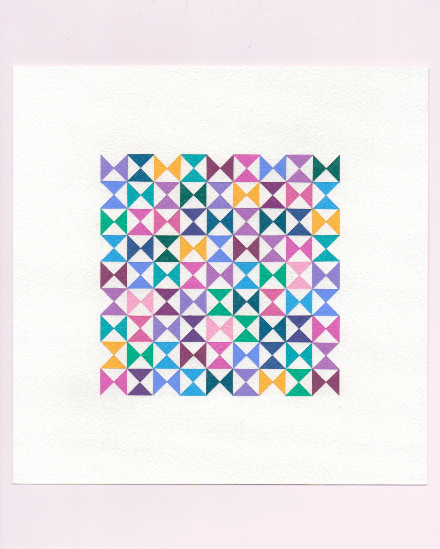 Bold, graphic multicoloured abstract painting with repeating geometric shapes, 2 July (002/365) by Victoria Mardon, 365: A Year in Colour series.