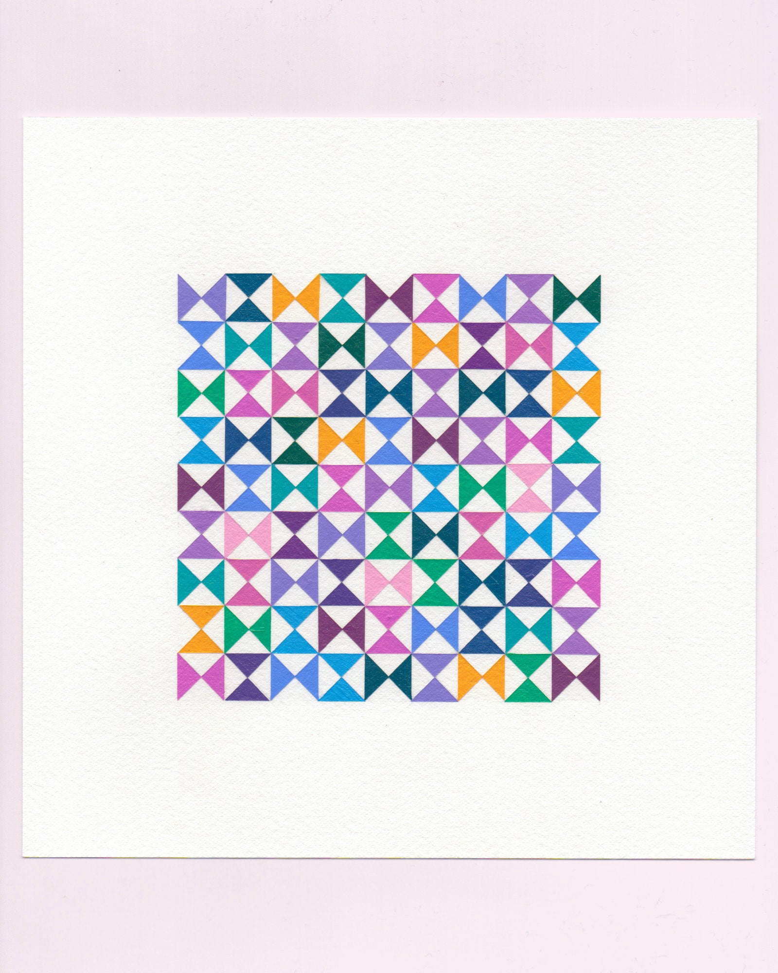 Bold, graphic multicoloured abstract painting with repeating geometric shapes, 2 July (002/365) by Victoria Mardon, 365: A Year in Colour series.