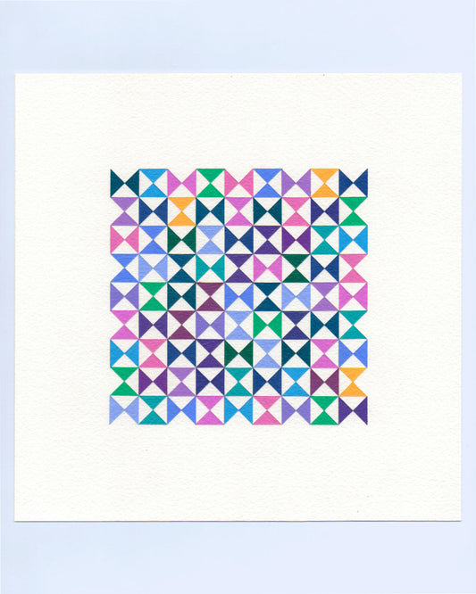 Bold, graphic multicoloured abstract painting with repeating geometric shapes, 2 November (125/365) by Victoria Mardon, 365: A Year in Colour series.