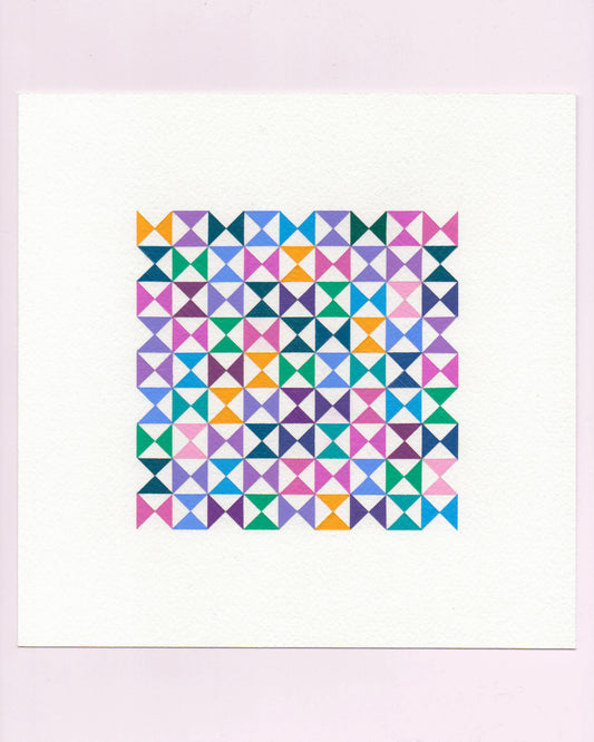 Bold, graphic multicoloured abstract painting with repeating geometric shapes, 3 July (003/365) by Victoria Mardon, 365: A Year in Colour series.