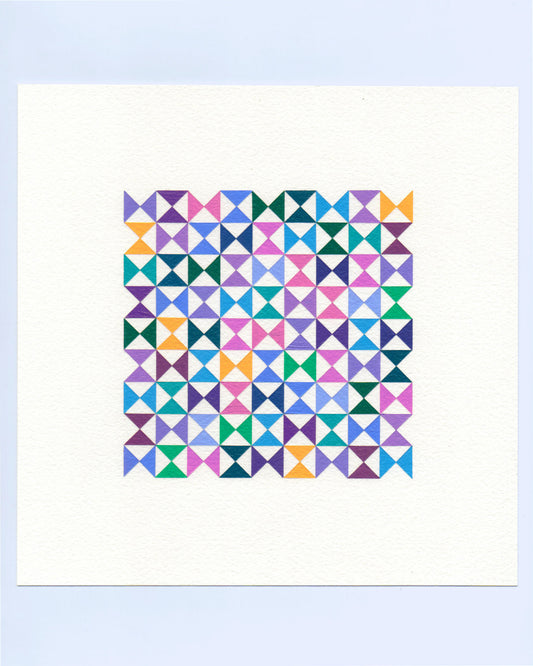 Bold, graphic multicoloured abstract painting with repeating geometric shapes, 3 November (126/365) by Victoria Mardon, 365: A Year in Colour series.