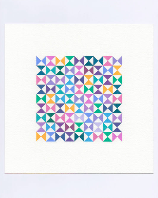 Bold, graphic multicoloured abstract painting with repeating geometric shapes, 3 October (095/365) by Victoria Mardon, 365: A Year in Colour series.