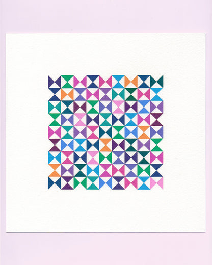 Bold, graphic multicoloured abstract painting with repeating geometric shapes, 4 August (035/365) by Victoria Mardon, 365: A Year in Colour series.