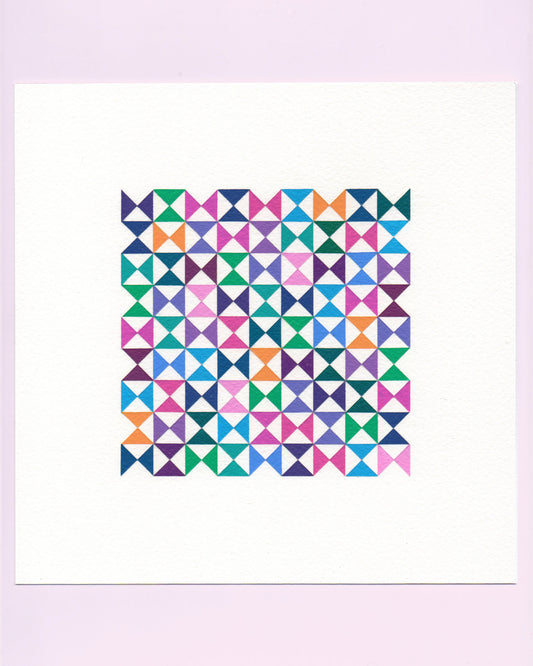 Bold, graphic multicoloured abstract painting with repeating geometric shapes, 4 August (035/365) by Victoria Mardon, 365: A Year in Colour series.