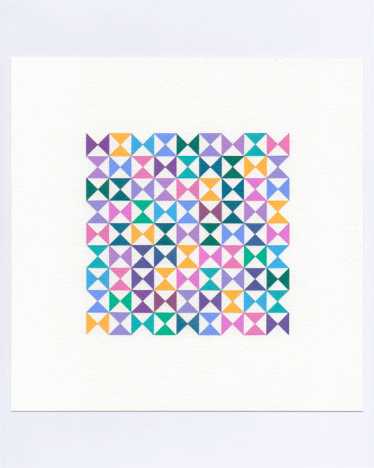 Bold, graphic multicoloured abstract painting with repeating geometric shapes, 4 October (096/365) by Victoria Mardon, 365: A Year in Colour series.
