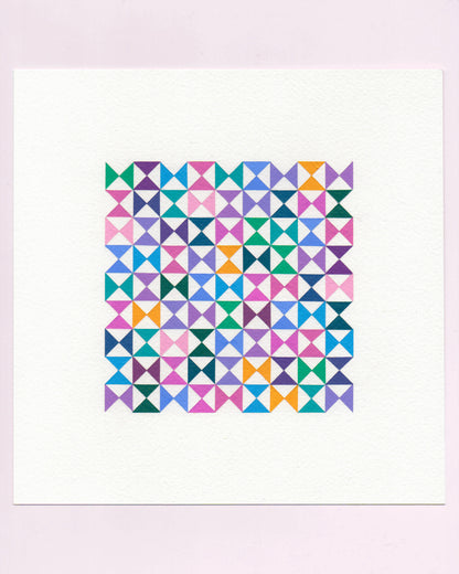 Bold, graphic multicoloured abstract painting with repeating geometric shapes, 5 July (005/365) by Victoria Mardon, 365: A Year in Colour series.