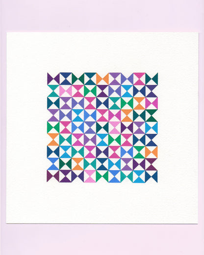 Bold, graphic multicoloured abstract painting with repeating geometric shapes, 6 August (037/365) by Victoria Mardon, 365: A Year in Colour series.