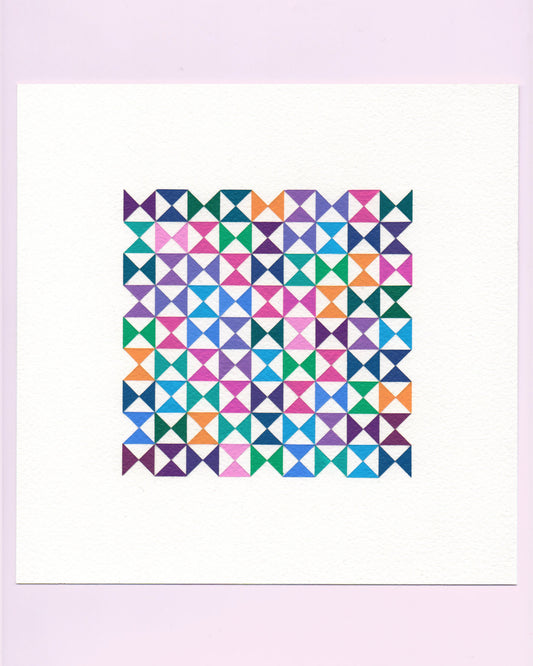 Bold, graphic multicoloured abstract painting with repeating geometric shapes, 6 August (037/365) by Victoria Mardon, 365: A Year in Colour series.