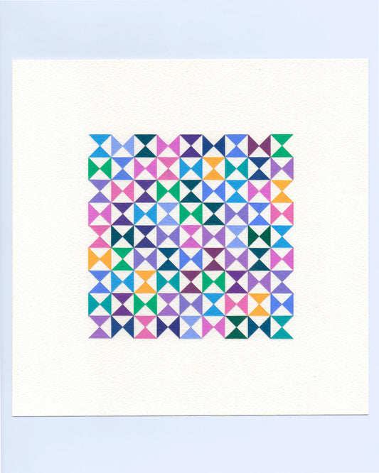 Bold, graphic multicoloured abstract painting with repeating geometric shapes, 6 November (129/365) by Victoria Mardon, 365: A Year in Colour series.