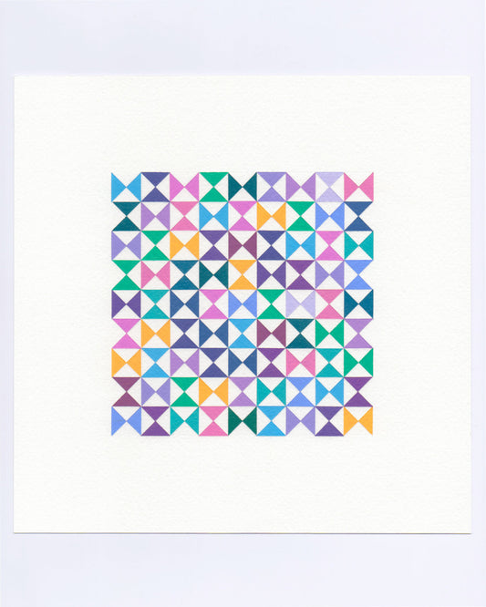 Bold, graphic multicoloured abstract painting with repeating geometric shapes, 6 October (098/365) by Victoria Mardon, 365: A Year in Colour series.