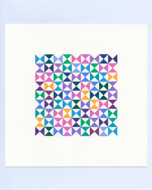 Bold, graphic multicoloured abstract painting with repeating geometric shapes, 7 November (130/365) by Victoria Mardon, 365: A Year in Colour series.