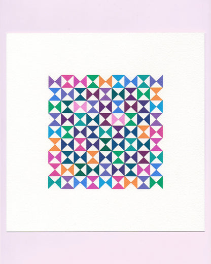 Bold, graphic multicoloured abstract painting with repeating geometric shapes, 8 August (039/365) by Victoria Mardon, 365: A Year in Colour series.
