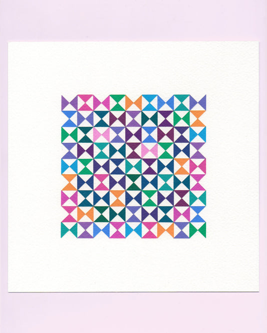 Bold, graphic multicoloured abstract painting with repeating geometric shapes, 8 August (039/365) by Victoria Mardon, 365: A Year in Colour series.