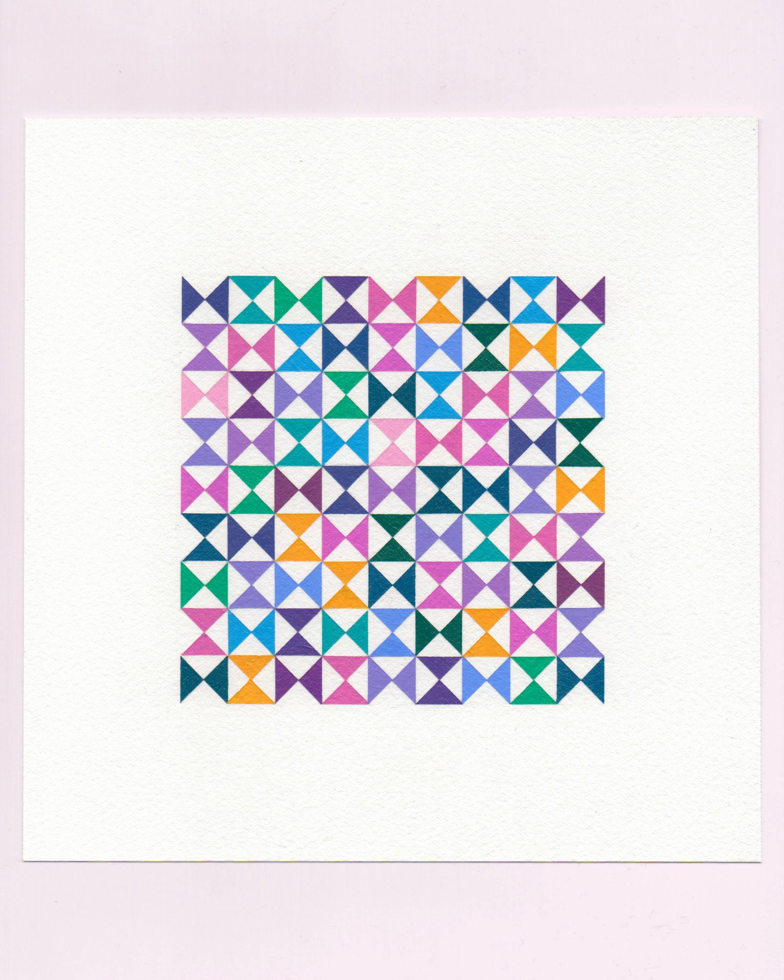 Bold, graphic multicoloured abstract painting with repeating geometric shapes, 8 July (008/365) by Victoria Mardon, 365: A Year in Colour series.