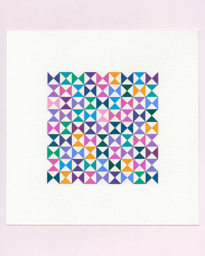 Bold, graphic multicoloured abstract painting with repeating geometric shapes, 8 July (008/365) by Victoria Mardon, 365: A Year in Colour series.