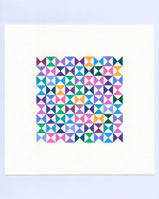 Bold, graphic multicoloured abstract painting with repeating geometric shapes, 8 November (131/365) by Victoria Mardon, 365: A Year in Colour series.