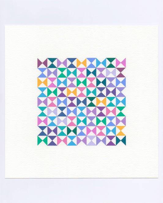 Bold, graphic multicoloured abstract painting with repeating geometric shapes, 8 October (100/365) by Victoria Mardon, 365: A Year in Colour series.