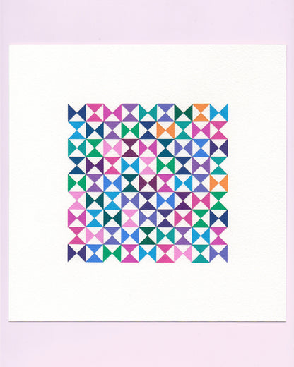 Bold, graphic multicoloured abstract painting with repeating geometric shapes, 9 August (040/365) by Victoria Mardon, 365: A Year in Colour series.