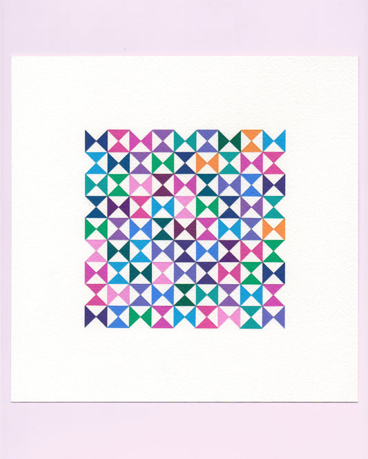 Bold, graphic multicoloured abstract painting with repeating geometric shapes, 9 August (040/365) by Victoria Mardon, 365: A Year in Colour series.