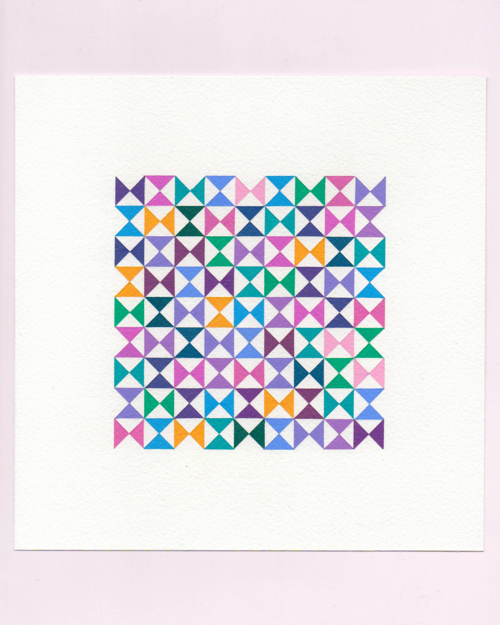 Bold, graphic multicoloured abstract painting with repeating geometric shapes, 9 July (009/365) by Victoria Mardon, 365: A Year in Colour series.