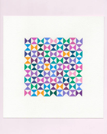 Bold, graphic multicoloured abstract painting with repeating geometric shapes, 9 July (009/365) by Victoria Mardon, 365: A Year in Colour series.