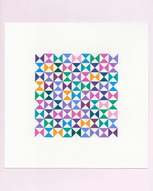 Bold, graphic multicoloured abstract painting with repeating geometric shapes, 9 July (009/365) by Victoria Mardon, 365: A Year in Colour series.