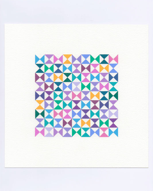 Bold, graphic multicoloured abstract painting with repeating geometric shapes, 9 October (101/365) by Victoria Mardon, 365: A Year in Colour series.