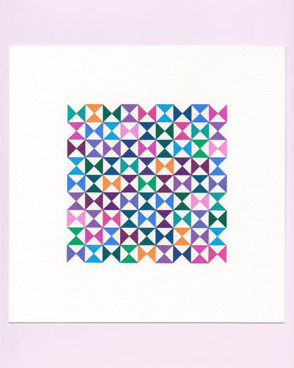 Bold, graphic multicoloured abstract painting with repeating geometric shapes, 10 August (041/365) by Victoria Mardon, 365: A Year in Colour series.