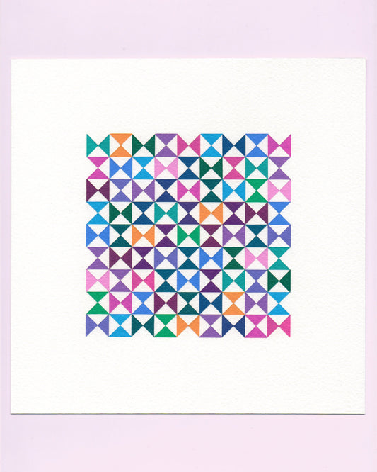 Bold, graphic multicoloured abstract painting with repeating geometric shapes, 10 August (041/365) by Victoria Mardon, 365: A Year in Colour series.
