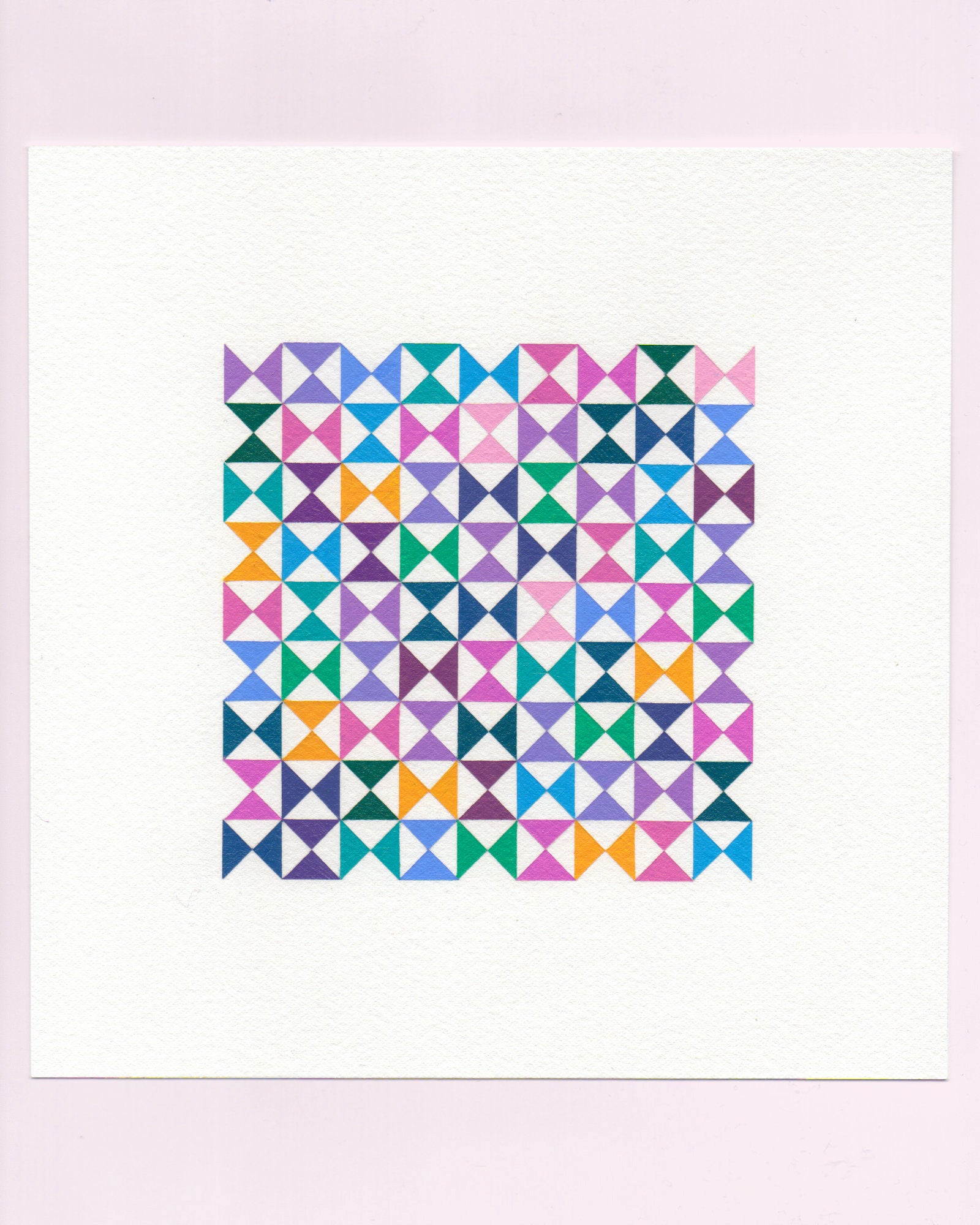 Bold, graphic multicoloured abstract painting with repeating geometric shapes, 10 July (010/365) by Victoria Mardon, 365: A Year in Colour series.