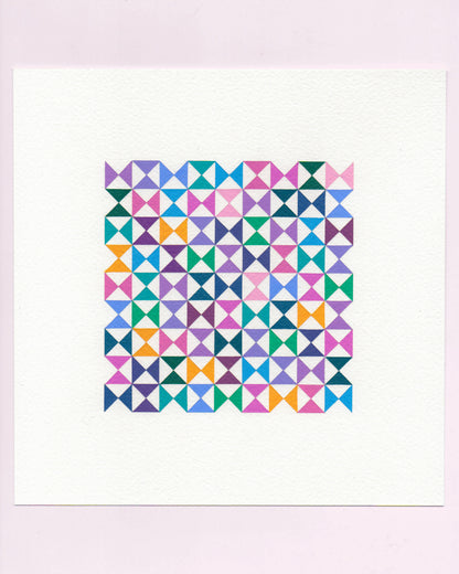 Bold, graphic multicoloured abstract painting with repeating geometric shapes, 10 July (010/365) by Victoria Mardon, 365: A Year in Colour series.