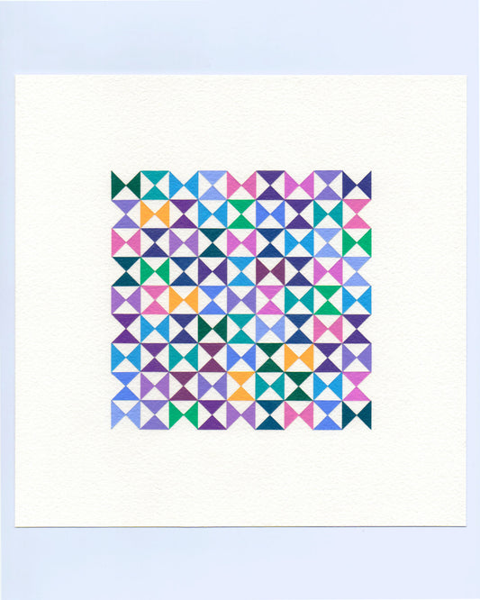Bold, graphic multicoloured abstract painting with repeating geometric shapes, 10 November (133/365) by Victoria Mardon, 365: A Year in Colour series.