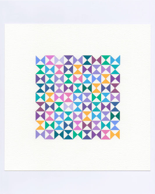 Bold, graphic multicoloured abstract painting with repeating geometric shapes, 10 October (102/365) by Victoria Mardon, 365: A Year in Colour series.