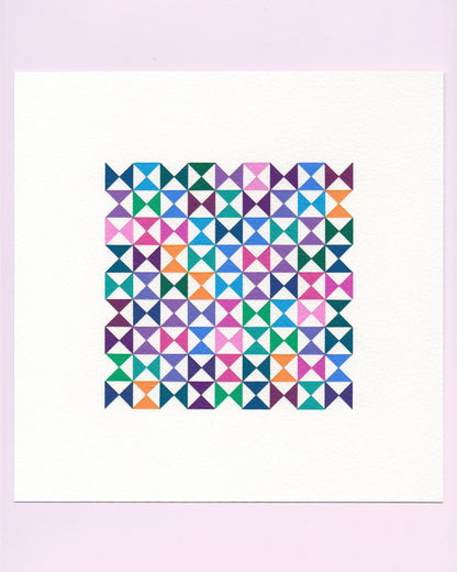 Bold, graphic multicoloured abstract painting with repeating geometric shapes, 11 August (042/365) by Victoria Mardon, 365: A Year in Colour series.